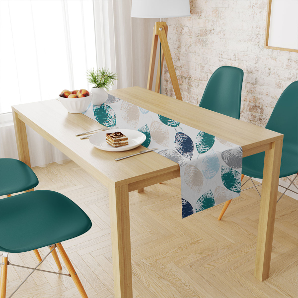 Αλέκιαστο Τραπεζομάντηλο (140x220) + Τραβέρσα (40x220) Dimcol Leaves 466 Petrol