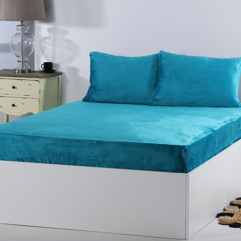 Σεντόνι Fleece Υπέρδιπλο Με Λάστιχο + Μαξιλαροθήκες (Σετ) Silk Fashion Solid Tile Blue