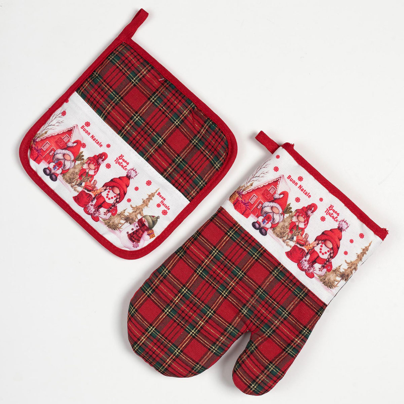 Χριστουγεννιάτικο Γάντι & Πιάστρα Κουζίνας (Σετ) Silk Fashion 7-2 Red