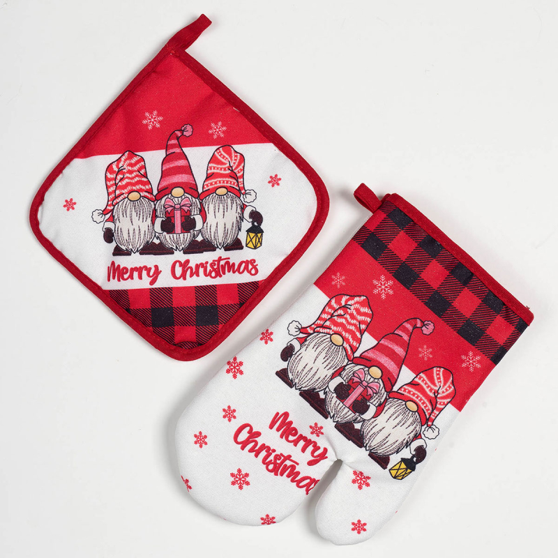 Χριστουγεννιάτικο Γάντι & Πιάστρα Κουζίνας (Σετ) Silk Fashion 8 Red