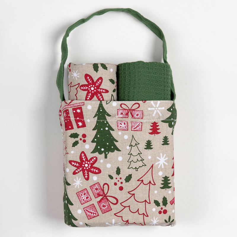 Χριστουγεννιάτικα Ποτηρόπανα Δώρου (Σετ 2τμχ) Silk Fashion BS85116