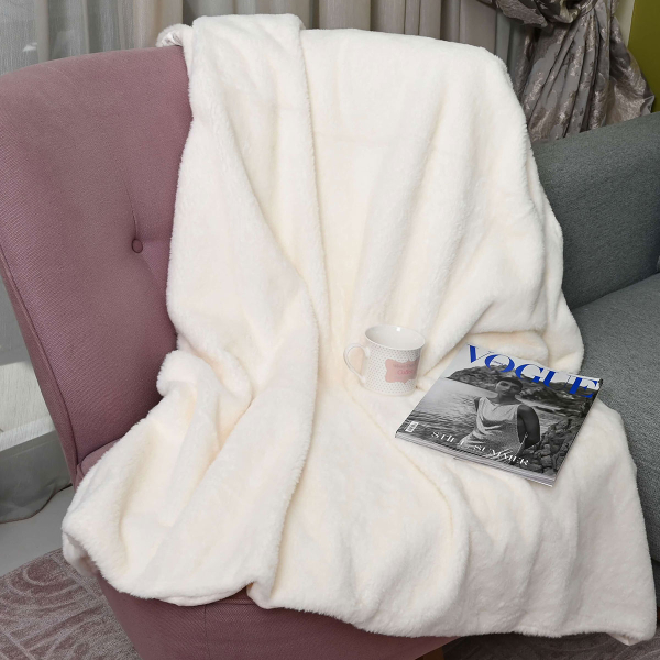 Γούνινο Διακοσμητικό Ριχτάρι/Κουβέρτα Καναπέ (130x170) Pol Rugs & Mats Rabbit Cream