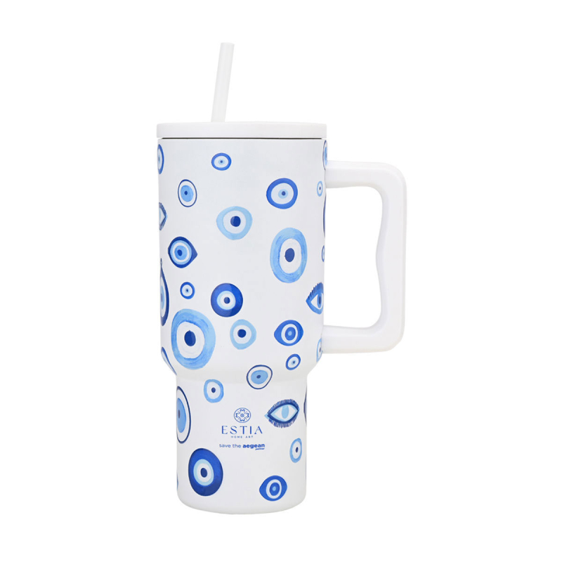Κούπα Θερμός Με Λαβή & Καλαμάκι 900ml Estia Save The Aegean Tumbler Spirit Of Luck 01-35204