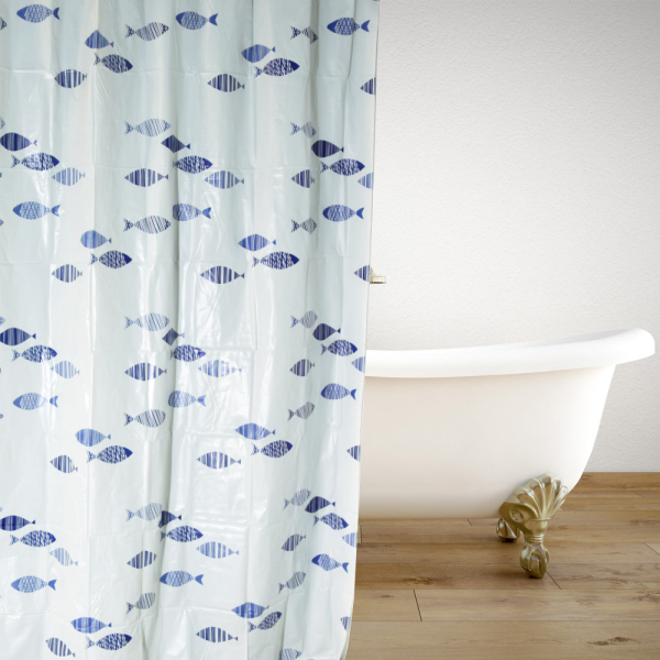 Κουρτίνα Μπάνιου Πλαστική (180x180) Με Κρίκους San Lorentzo Blue Reef