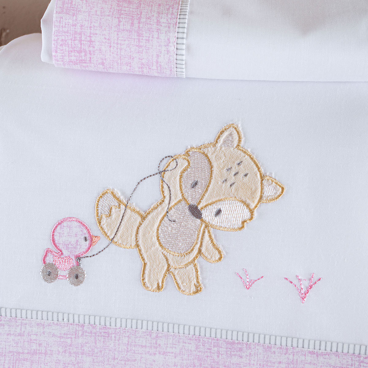 Σεντόνια Κούνιας (Σετ) Rythmos Fox Pink Home Βρεφικά Προίκα Μωρού Spitishop