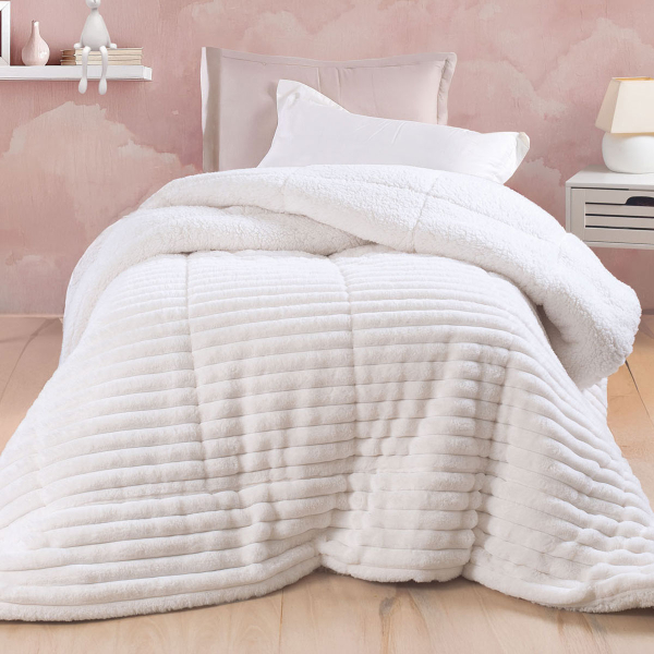 Γούνινο Κουβερτοπάπλωμα Μονό (160x220) Rythmos Butter White