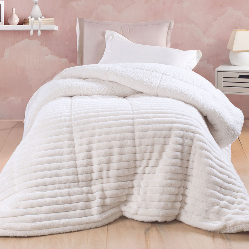 Γούνινο Κουβερτοπάπλωμα Μονό (160x220) Rythmos Butter White