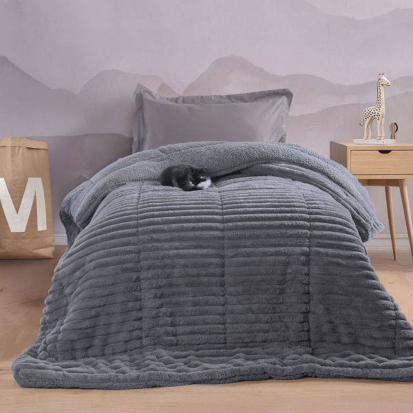 Γούνινο Κουβερτοπάπλωμα Μονό (160x220) Rythmos Butter D.Grey