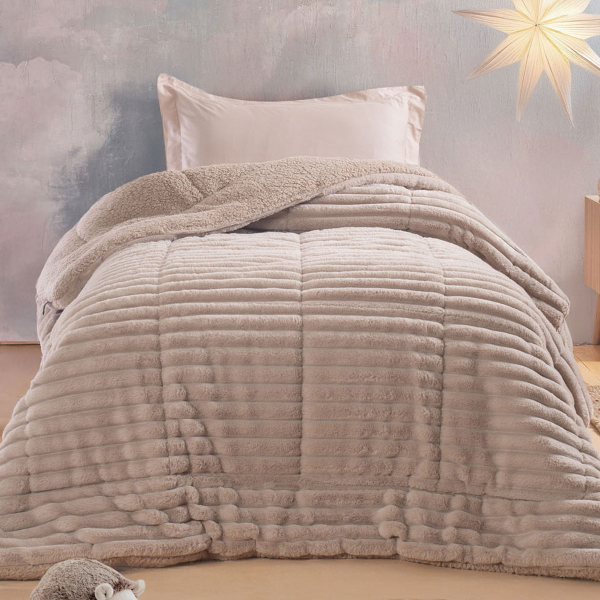 Γούνινο Κουβερτοπάπλωμα Μονό (160x220) Rythmos Butter Beige