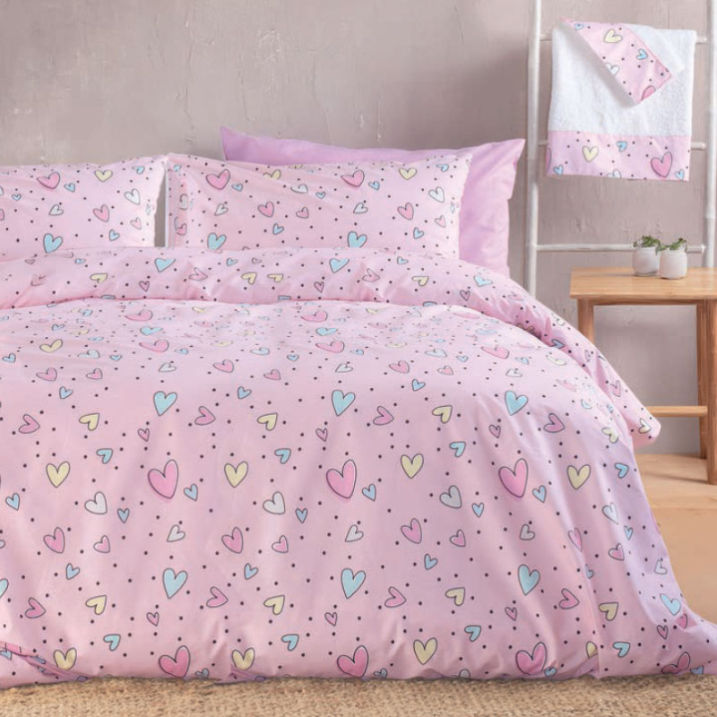 Κουβερλί Υπέρδιπλο (Σετ 220x240) Rythmos Symbol Pop Hearts