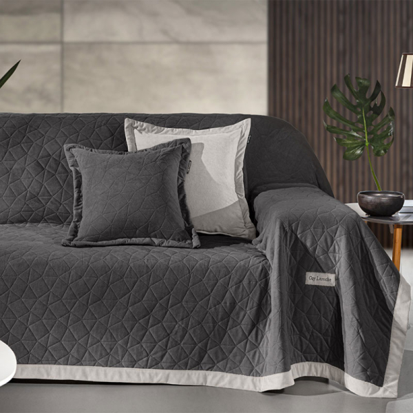 Ριχτάρι Καναπέ Τετραθέσιου (170x350) + Διακοσμητική Μαξιλαροθήκη (42x42+3) Guy Laroche Avalon Carbon