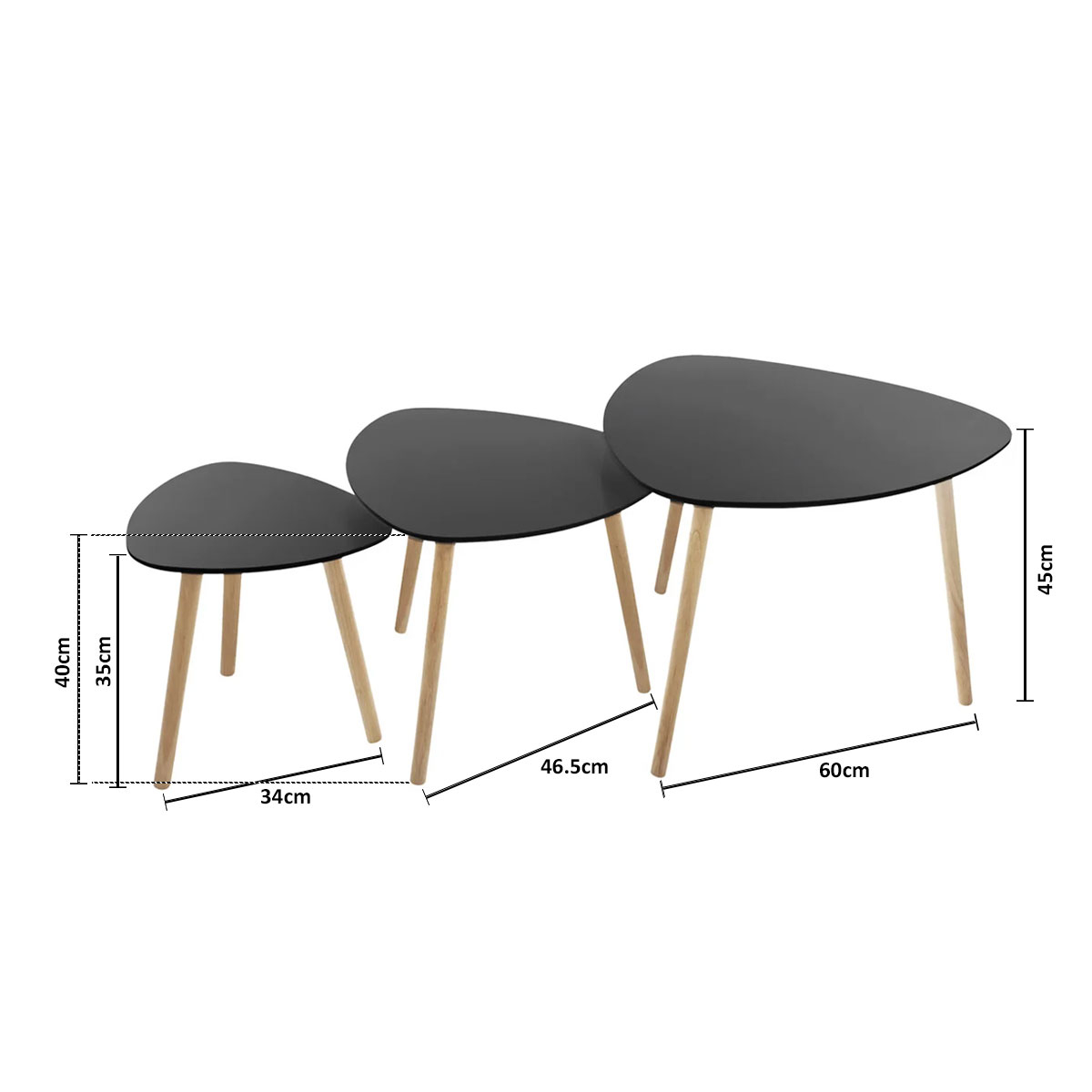 Βοηθητικά Τραπεζάκια (Σετ 3Τμχ) A-S Mileo Black 157052G Home Έπιπλα Σαλονιού Spitishop