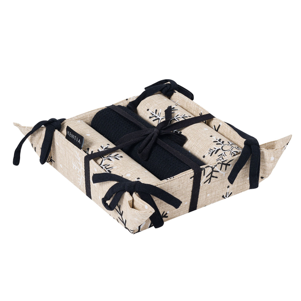 Ποτηρόπανα + Καλάθι Ψωμιού (Σετ 4τμχ) Kentia Loft Snow 2523