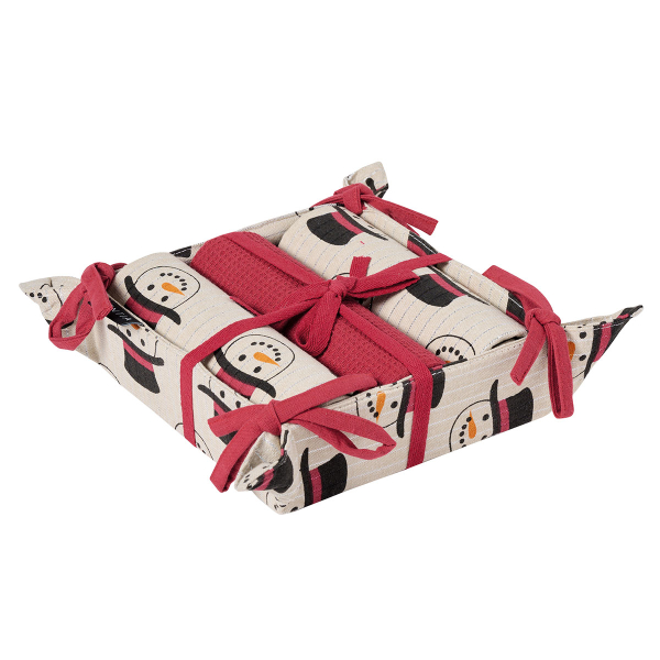 Ποτηρόπανα + Καλάθι Ψωμιού (Σετ 4τμχ) Kentia Loft Snow 2522