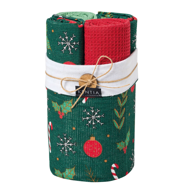 Χριστουγεννιάτικα Ποτηρόπανα Δώρου (Σετ 4τμχ) Kentia Loft Snow 2519