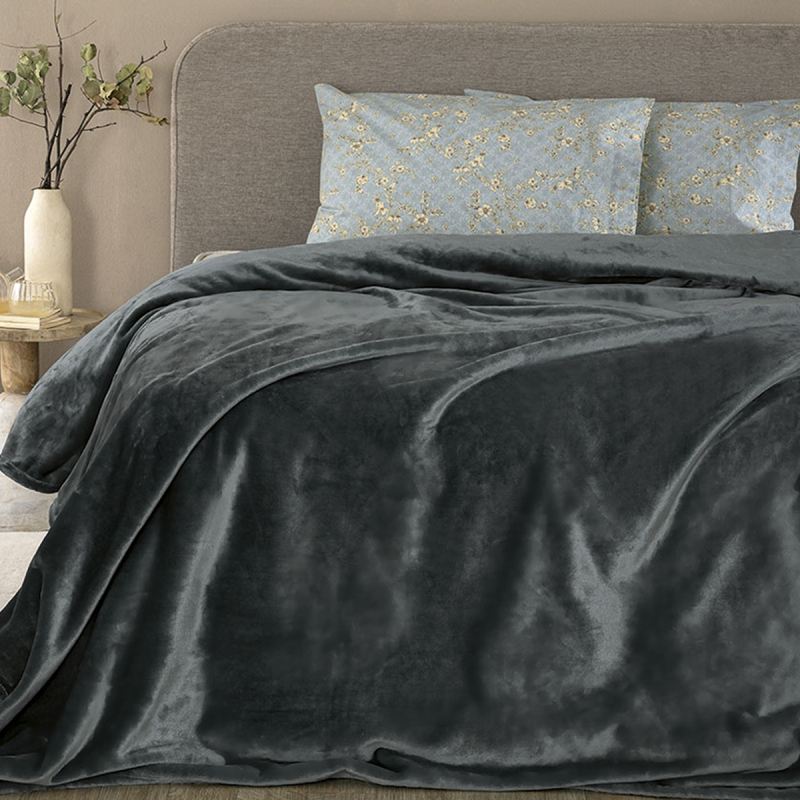 Κουβέρτα Fleece Μονή (160x220) Palamaiki Lucy Coal