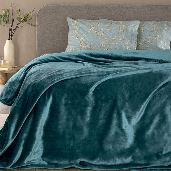 Κουβέρτα Fleece Υπέρδιπλη (220x240) Palamaiki Lucy Petrol