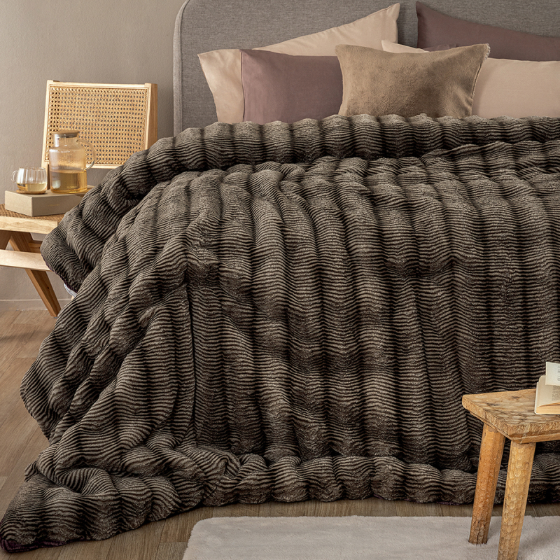 Γούνινο Κουβερτοπάπλωμα Υπέρδιπλο (220x240) Palamaiki Juno Taupe