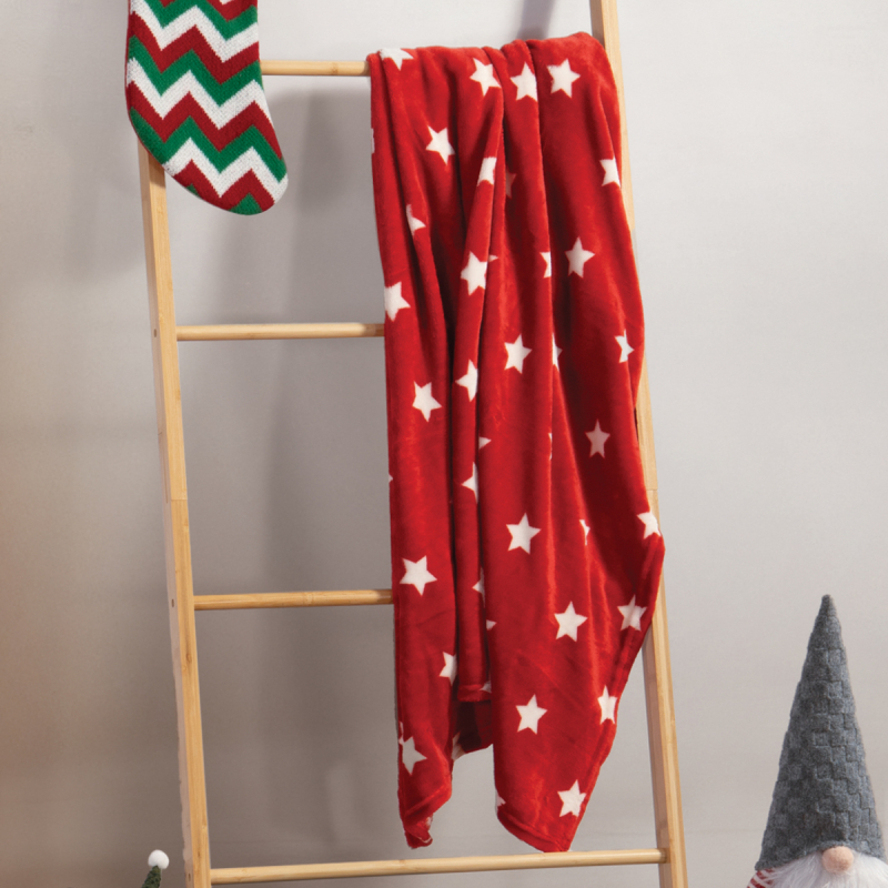 Χριστουγεννιάτικη Κουβέρτα Καναπέ Fleece (110x140) Nef-Nef Homeware Christmas Starlight Red/Red
