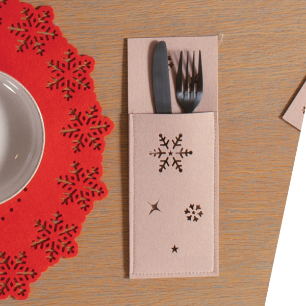 Χριστουγεννιάτικες Θήκες Για Μαχαιροπίρουνα Τσόχινες (Σετ 2τμχ) Nef-Nef Homeware Snow Felt Beige