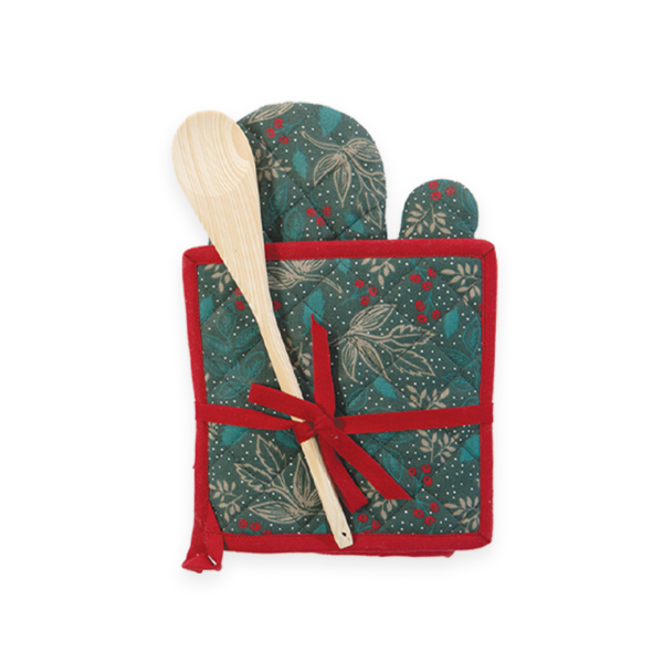 Χριστουγεννιάτικο Γάντι + Πιάστρα Κουζίνας + Κουτάλα (Σετ 3τμχ) Nef-Nef Homeware Leaves