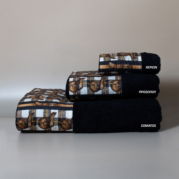 Πετσέτες Μπάνιου (Σετ 3τμχ) White Fabric Horsie Black 600gsm