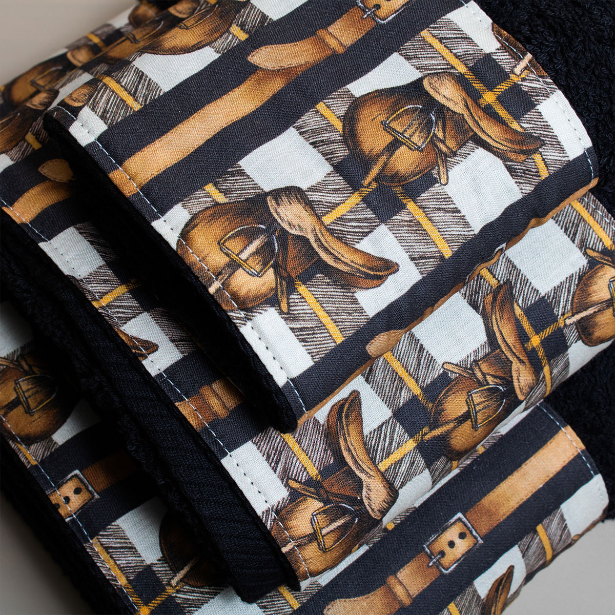 Πετσέτες Μπάνιου (Σετ 3Τμχ) White Fabric Horsie Black 600Gsm Home Λευκά Είδη Spitishop