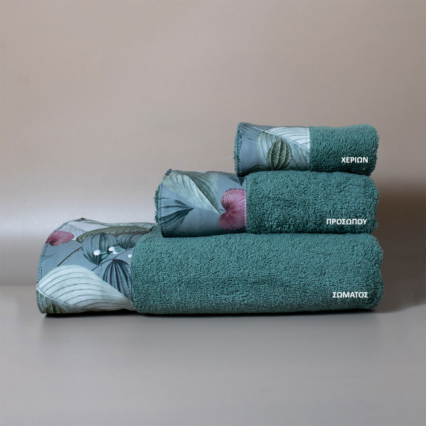 Πετσέτα Προσώπου (50x100) White Fabric Somet Green 600gsm