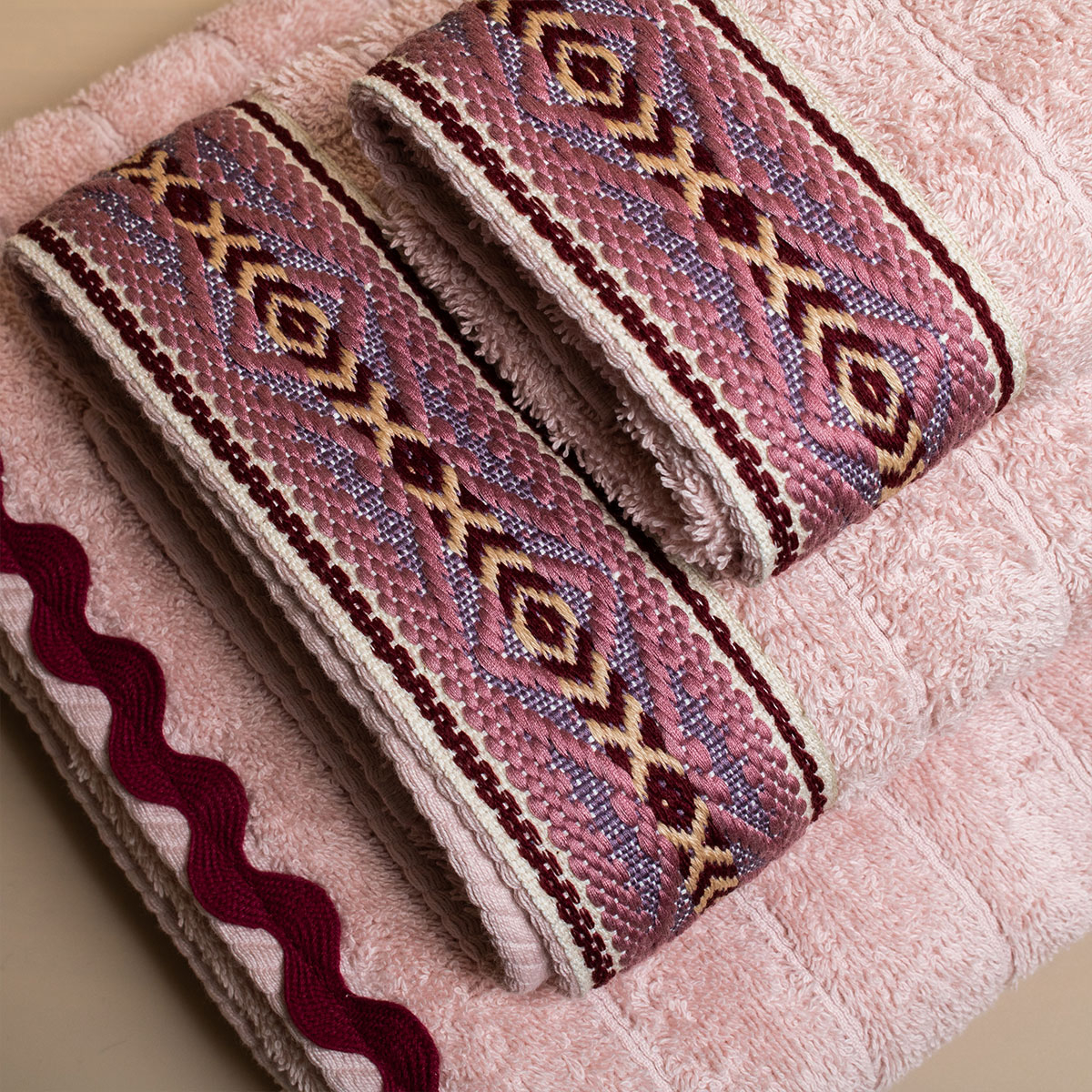 Πετσέτες Μπάνιου (Σετ 3Τμχ) White Fabric Lima Pink 600Gsm Home Λευκά Είδη Spitishop