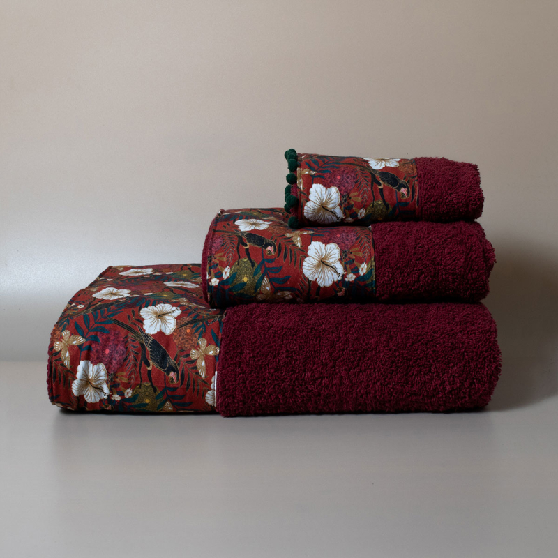 Πετσέτες Μπάνιου (Σετ 3τμχ) White Fabric Forest Bordeuax 600gsm