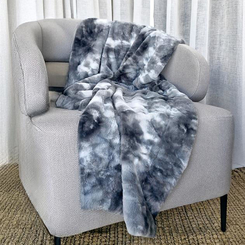 Γούνινη Κουβέρτα Καναπέ (130x170) Aslanis Home Rabbit Fur Γκρι