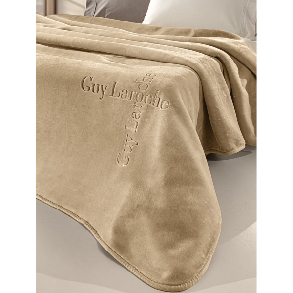 Κουβέρτα Βελουτέ Μονή (160x220) Guy Laroche Logo Almond