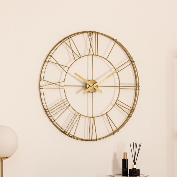 Ρολόι Τοίχου (Φ70) Αθόρυβο A-S 3D Metal Clock Gold 166977B