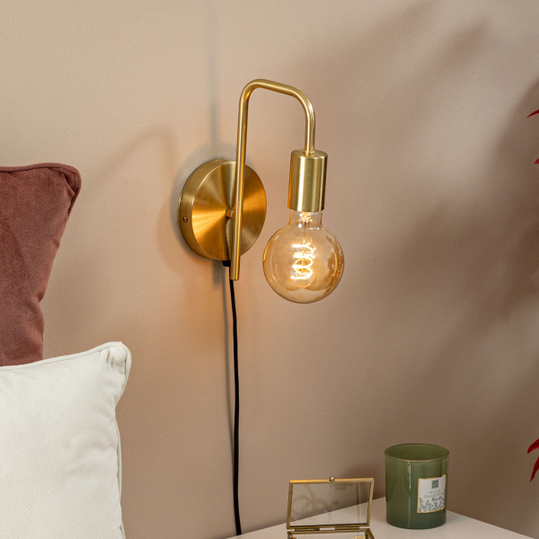 Απλίκα Τοίχου Με Φις Πρίζας A-S Keli Gold 182401A