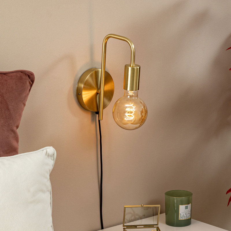 Απλίκα Τοίχου Με Φις Πρίζας A-S Keli Gold 182401A