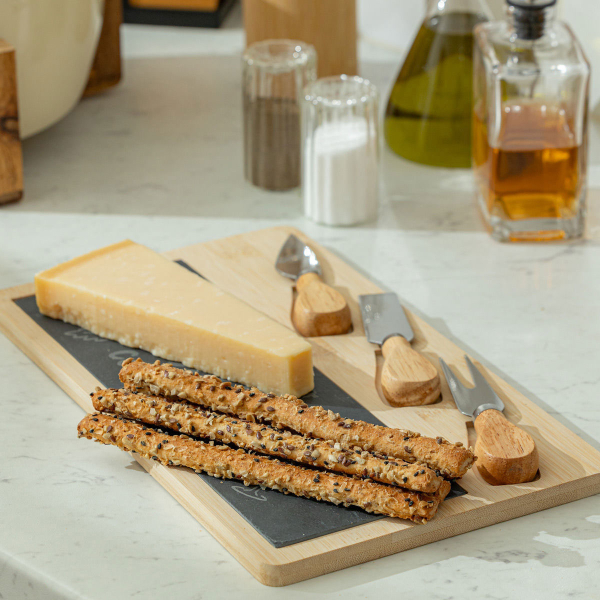 Πλατώ Σερβιρίσματος Τυριών Με Βάση & 3 Μαχαιράκια (33x19) Estia Bamboo 07-24123