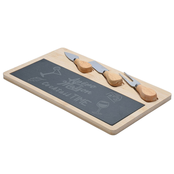 Πλατώ Σερβιρίσματος Τυριών Με Βάση & 3 Μαχαιράκια (33x19) Estia Bamboo 07-24123