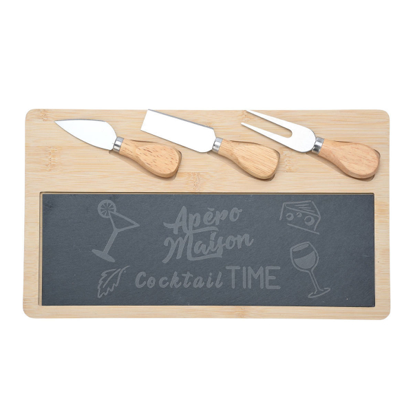 Πλατώ Σερβιρίσματος Τυριών Με Βάση & 3 Μαχαιράκια (33x19) Estia Bamboo 07-24123