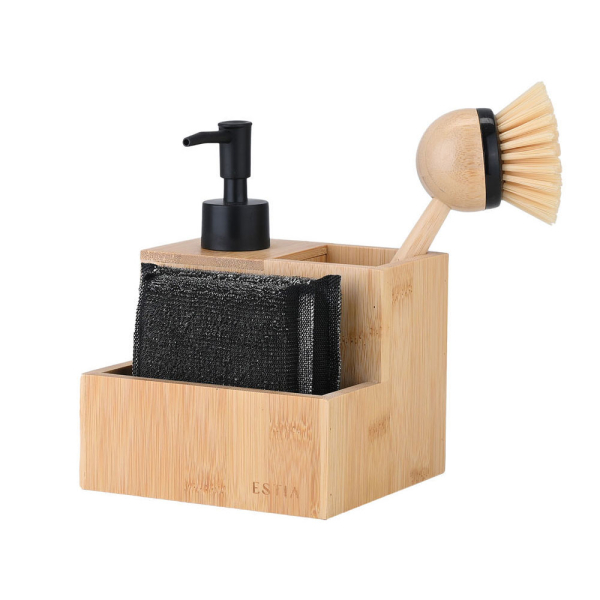 Δοχείο Υγρού Πιάτων + Θήκη Για Σφουγγάρι + Βούρτσα Estia Bamboo Essentials 02-31947