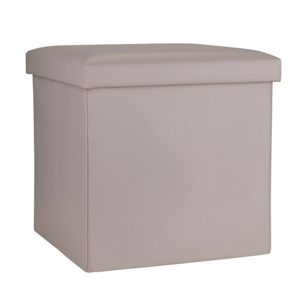 Σκαμπό Με Αποθηκευτικό Χώρο (38x38x38) Estia Cube Leather Taupe 03-35907