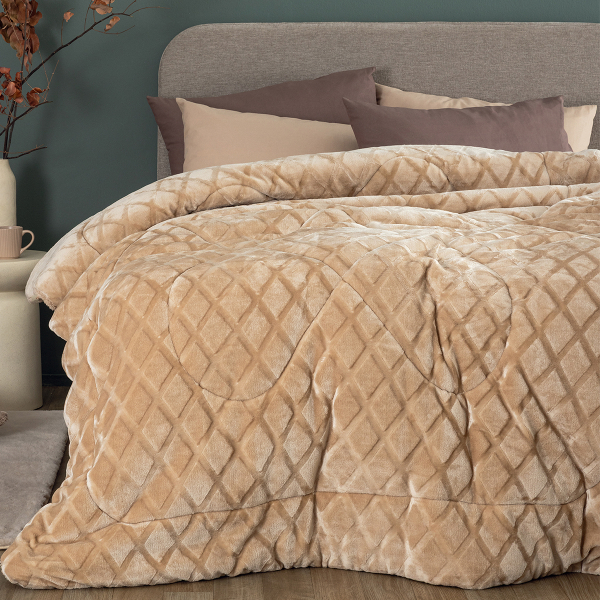 Κουβερτοπάπλωμα Υπέρδιπλο (220x240) Palamaiki Nadine/5 Sand