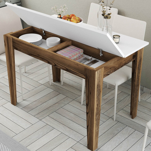 Τραπέζι Κουζίνας Με Αποθηκευτικό Χώρο (110x72x75) A-G Kiev 845HCT2102 Walnut/White