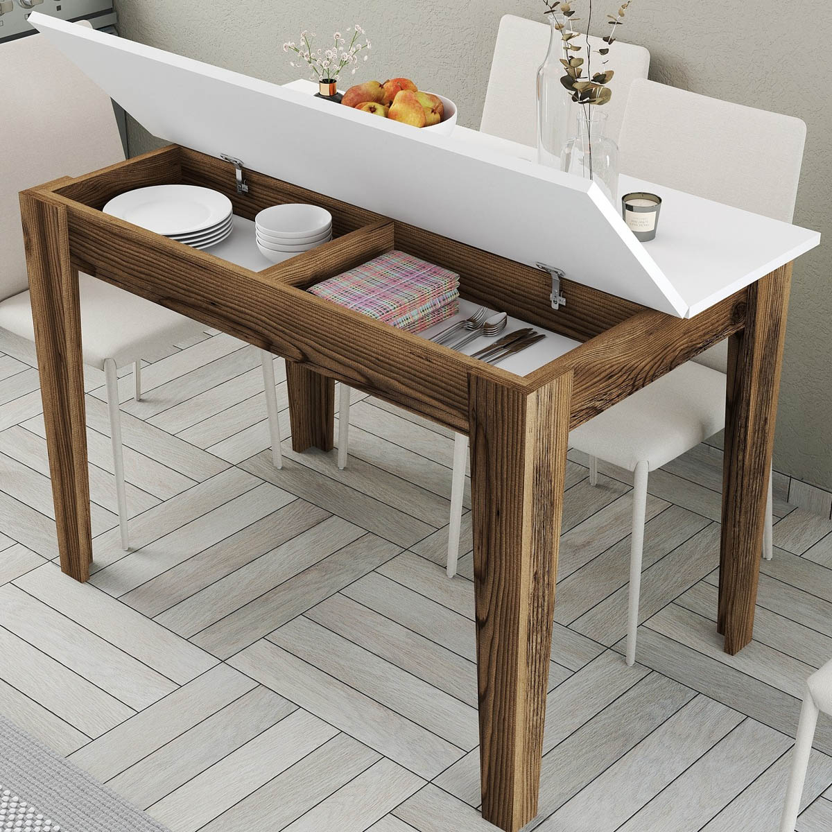 Τραπέζι Κουζίνας Με Αποθηκευτικό Χώρο (110x72x75) A-G Kiev 845HCT2102 Walnut/White φωτογραφία