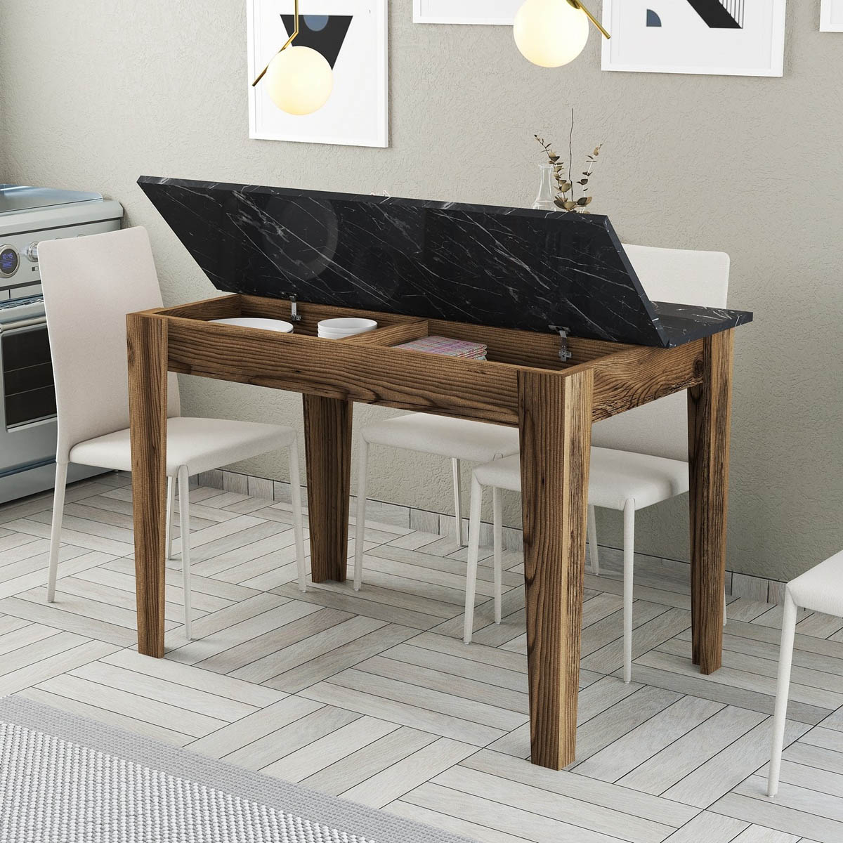 Τραπέζι Κουζίνας Με Αποθηκευτικό Χώρο (110x72x75) A-G Kiev 845HCT2106 Walnut/Black φωτογραφία