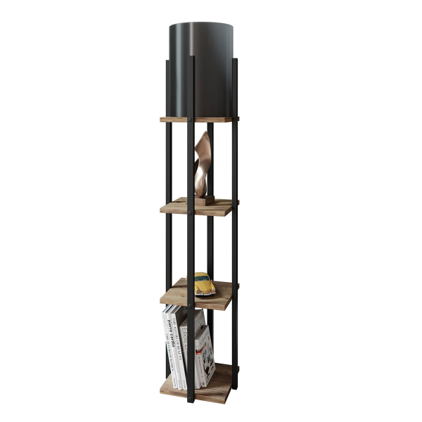 Φωτιστικό Δαπέδου Με Ραφιέρα A-G Nora 390FLH1162 Black/Natural