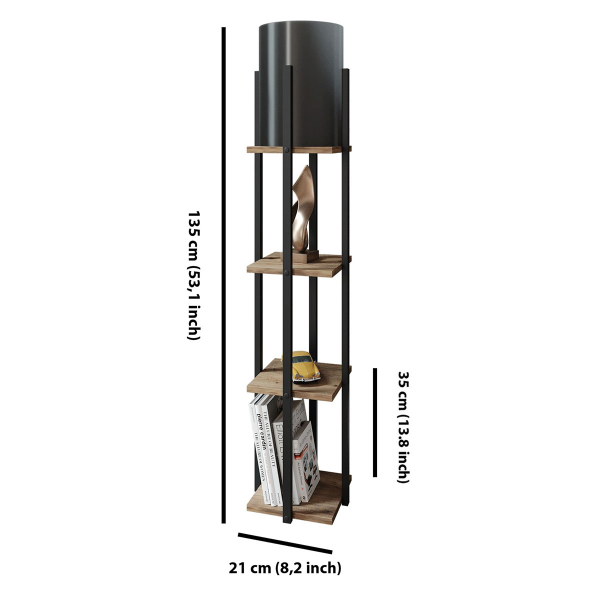 Φωτιστικό Δαπέδου Με Ραφιέρα A-G Nora 390FLH1162 Black/Natural