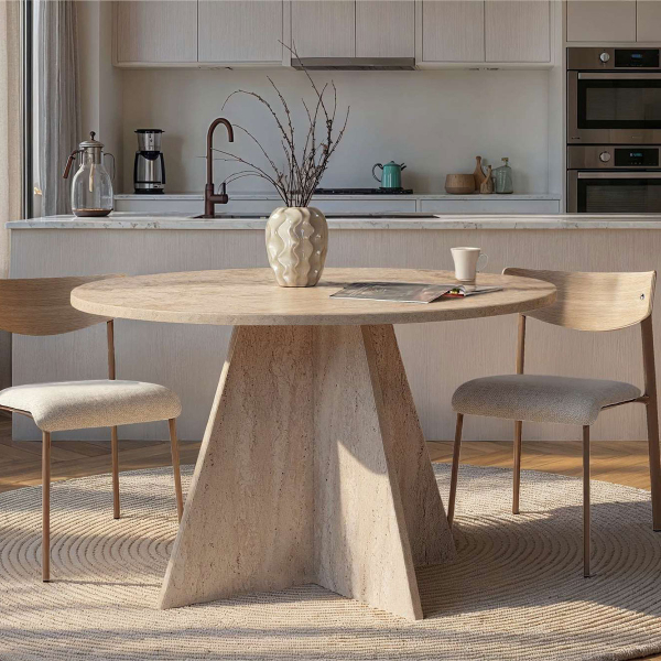 Τραπέζι Τραπεζαρίας (Φ120x75) A-G Virella 746NRD1108 Travertine