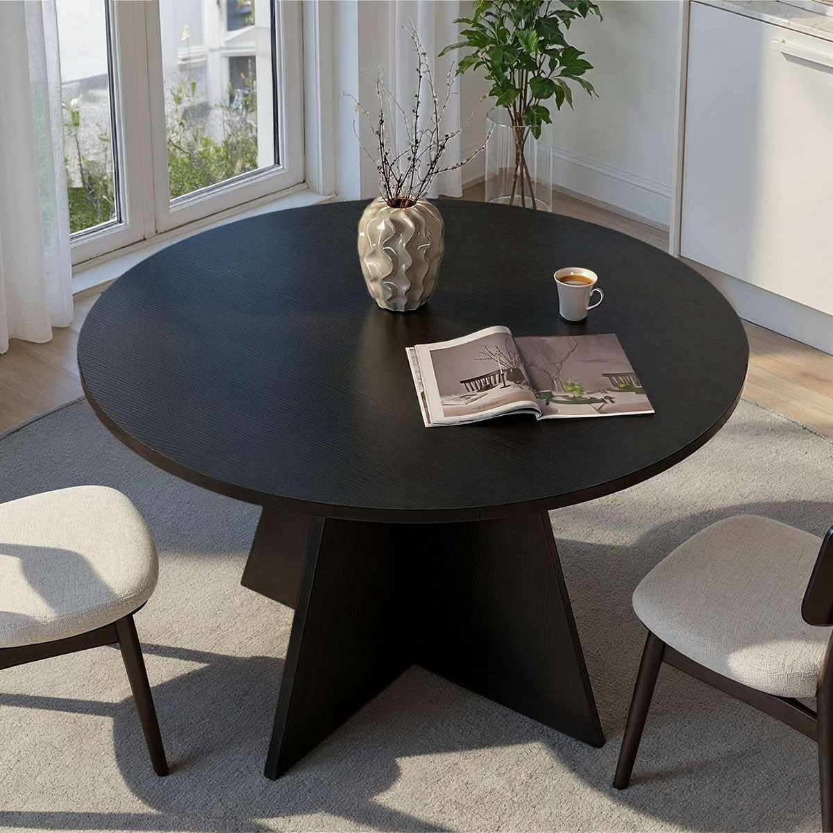 Spitishop Τραπέζι Τραπεζαρίας (Φ120x75) A-G Virella 746NRD1112 Wood Black