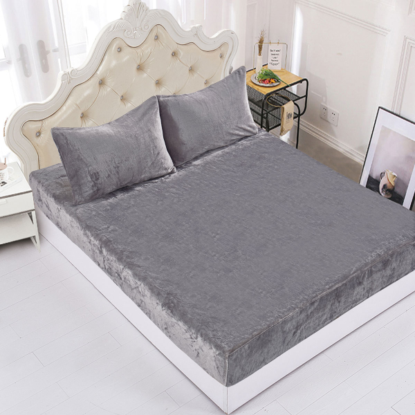 Σεντόνι Fleece Υπέρδιπλο Με Λάστιχο + Μαξιλαροθήκες (Σετ) Silk Fashion Light Grey