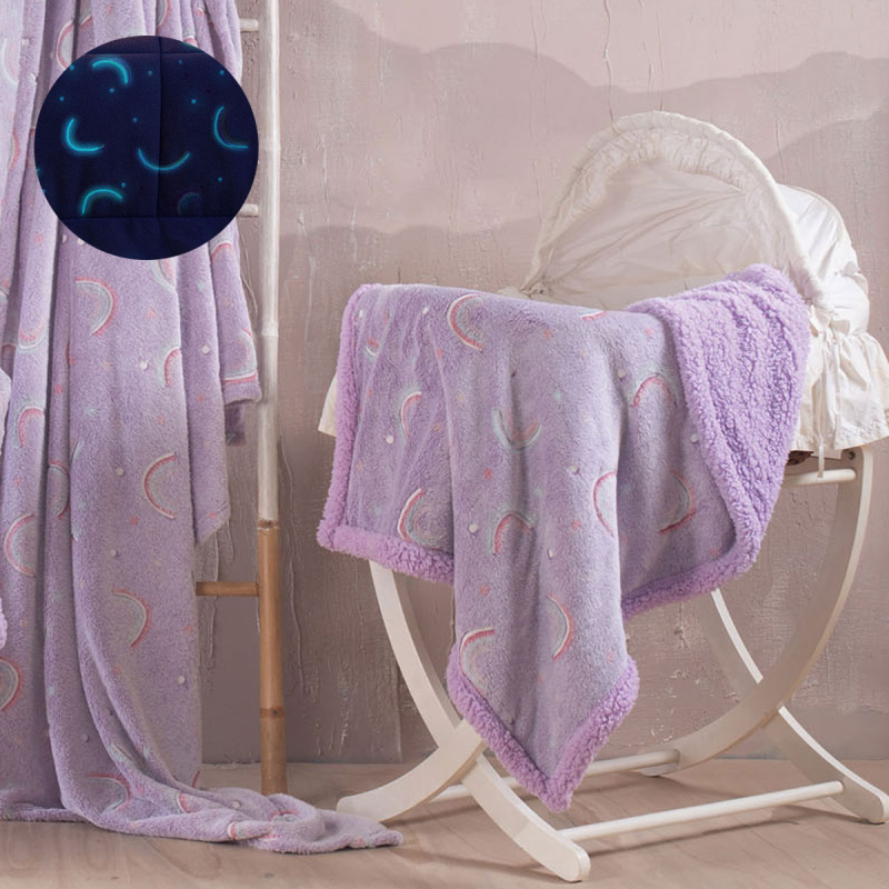 Φωσφοριζέ Κουβέρτα Fleece Αγκαλιάς Με Γουνάκι (80x110) Rythmos Nelie